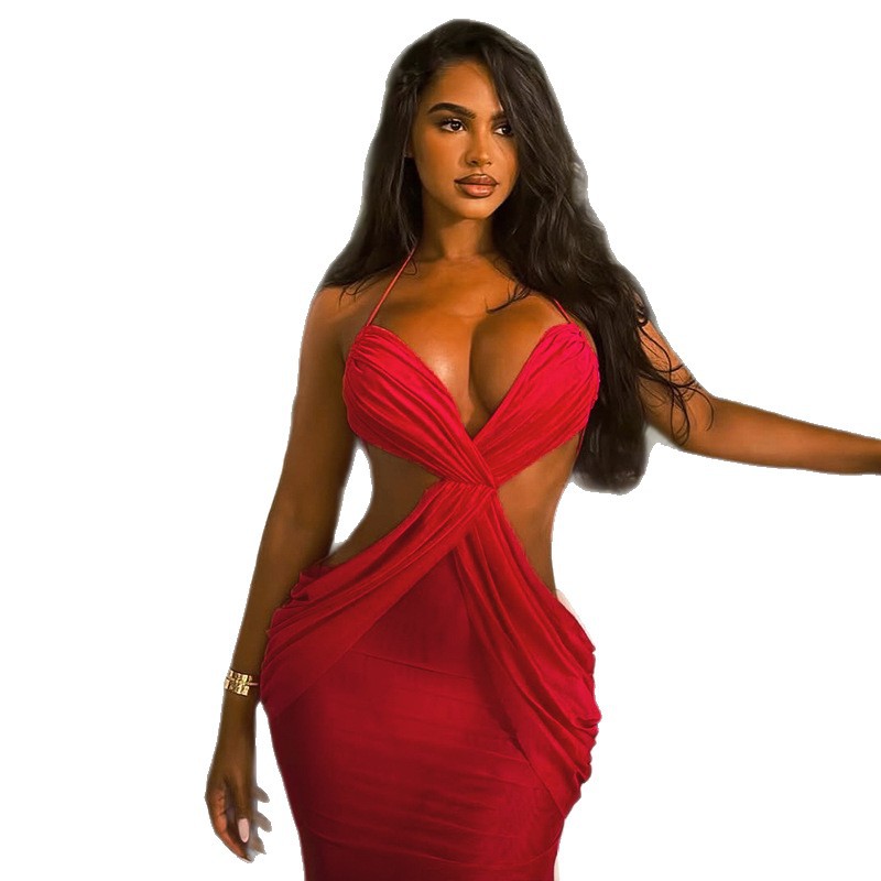 Womens Backless Halter Neck Long Dress - Image 2