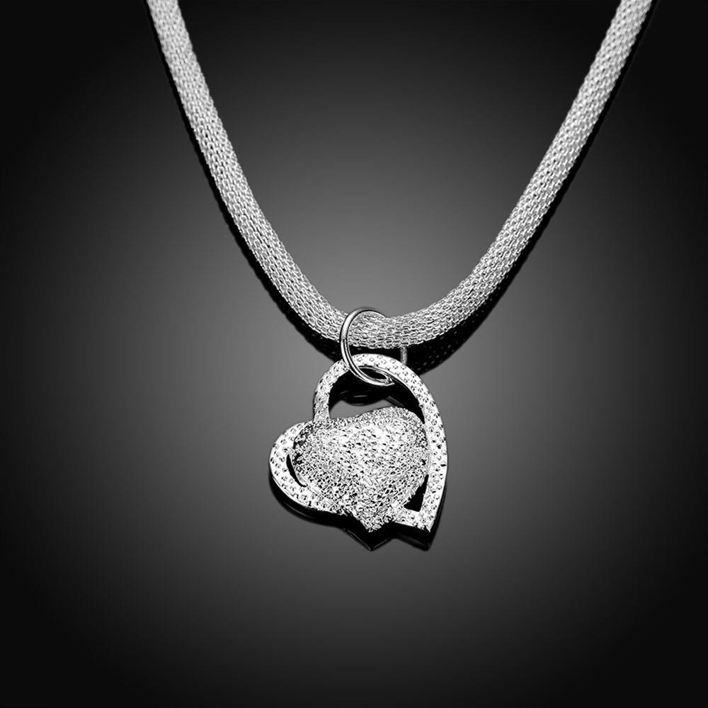 Electroplated 925 Silver Heart Mesh Chain Necklace