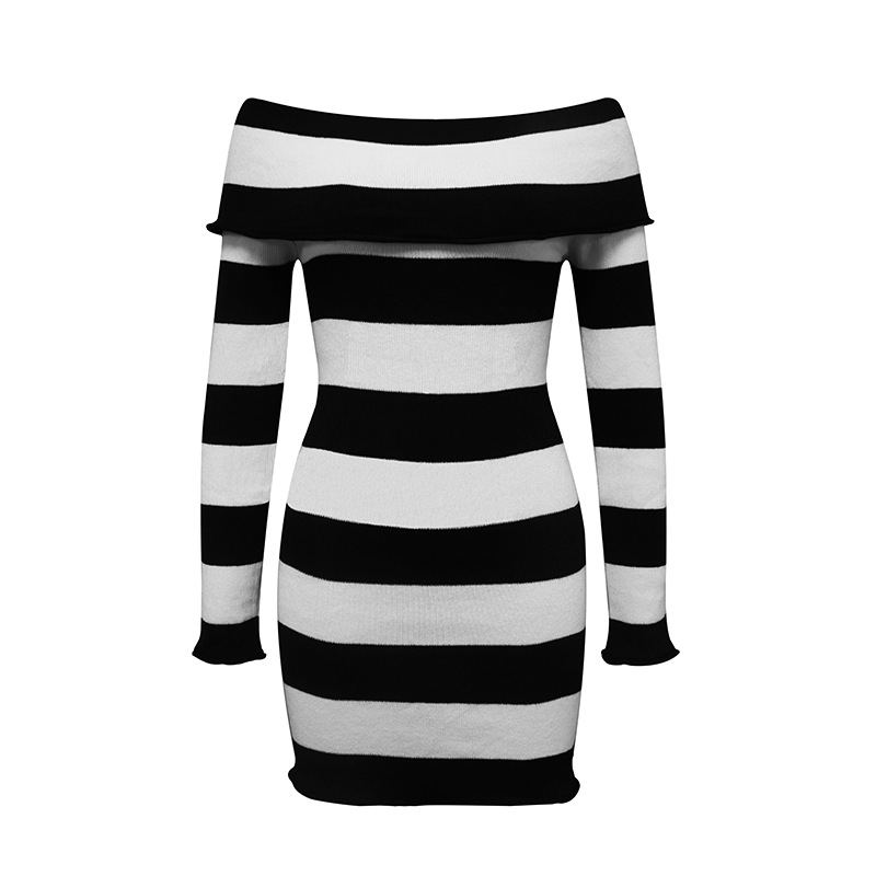 Striped Off-Shoulder Knitted Dress - Image 4