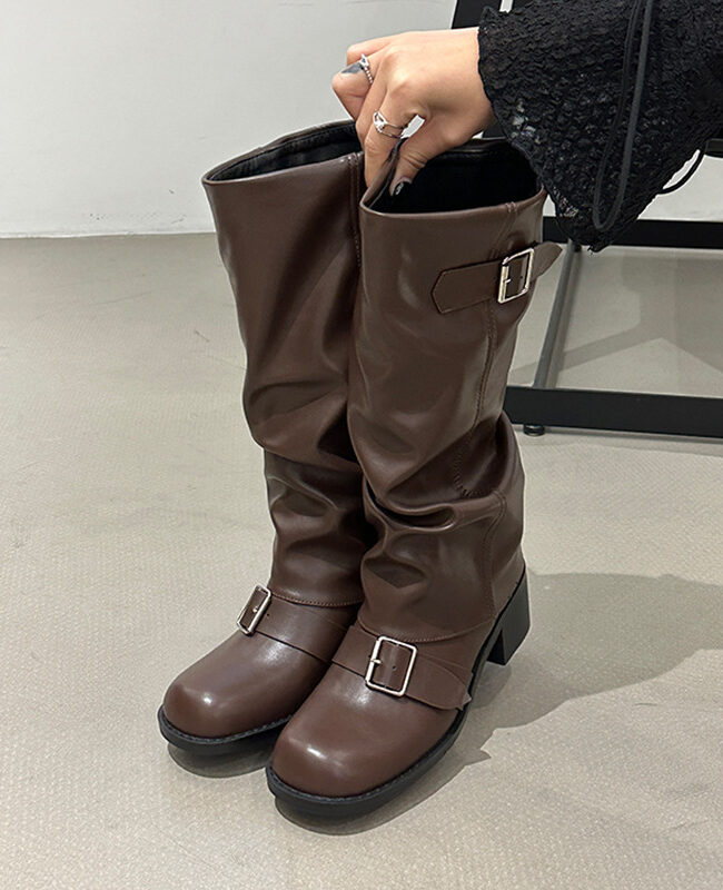 The Adele Thick Heel Round Toe Over the Knee Knight Boots Detail – La Rose Couture Shoes & Footwear