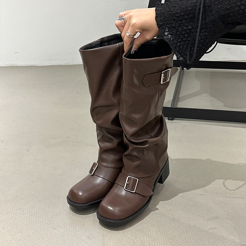 Women's Thick Heel Round Toe Over-The-Knee Knight Boots - Image 5