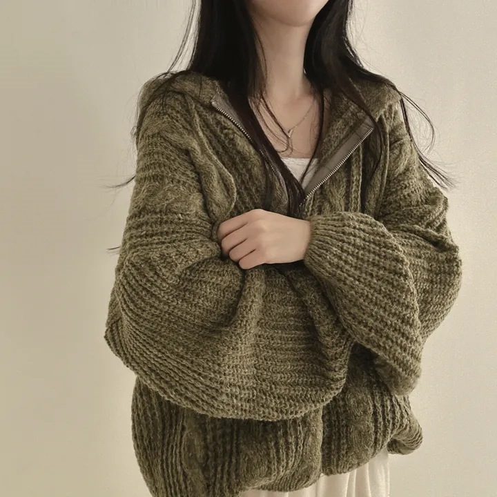 Twisted Retro Hooded Zip-Up Long-Sleeve Jacket - Image 5