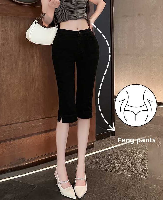 The Diane Stretch Denim Capri Pants with Side Slit Detail – La Rose Couture Trousers & Skirts