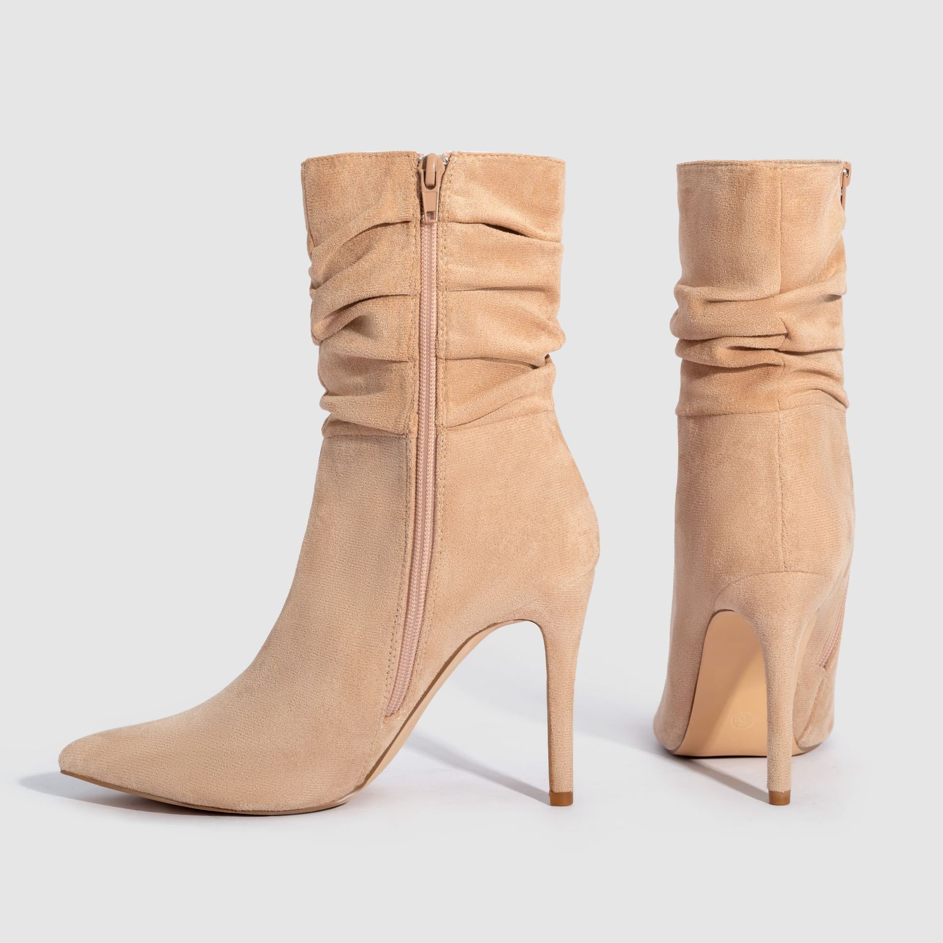 Pointed-toe, low-heeled, high-heeled short boots - Image 5