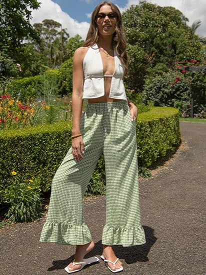 High Waist Plaid Wide Leg Pants - Image 2