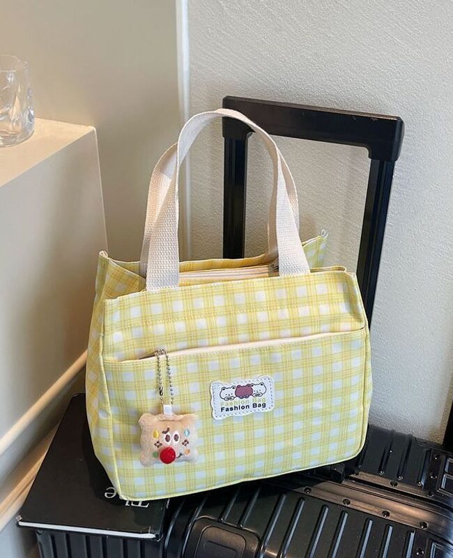 The Zephyrine Check Canvas Bag Lightweight Lunch Box Bento Tote – La Rose Couture Handbags & Clutches