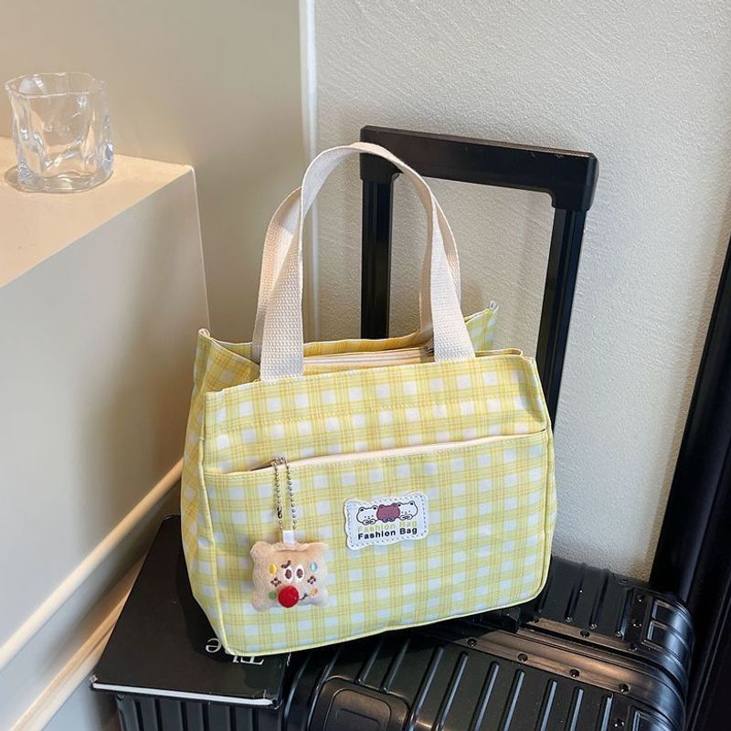 Check Canvas Bag Lightweight Lunch Box Bento Tote