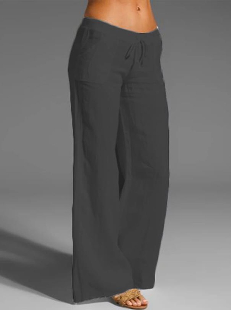 Womens Solid Color Cotton Linen Wide Leg Pants - Image 3