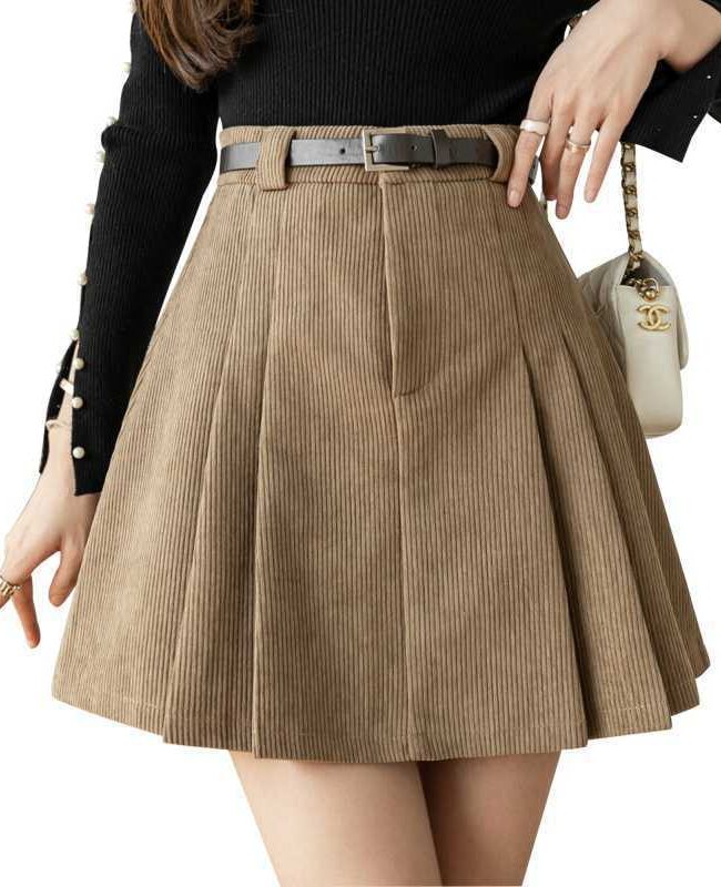 The Margot High Waist Pleated Corduroy Skirt Detail – La Rose Couture Trousers & Skirts