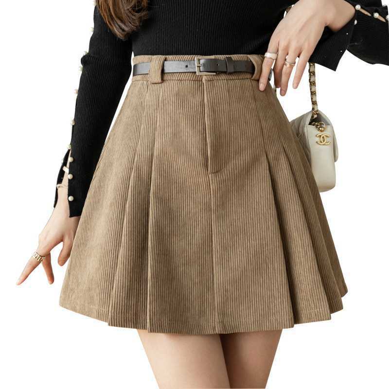 Womens High Waist Pleated Corduroy Skirt - Image 5