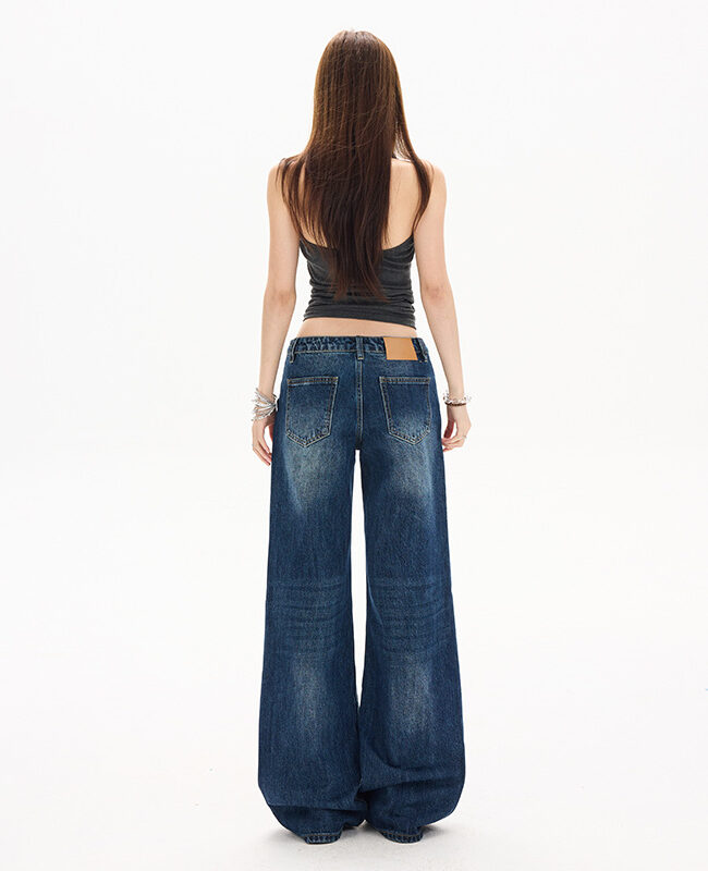 The Roxane Low Rise Cotton Straight Leg Dark Blue Denim Jeans Detail – La Rose Couture Trousers & Skirts