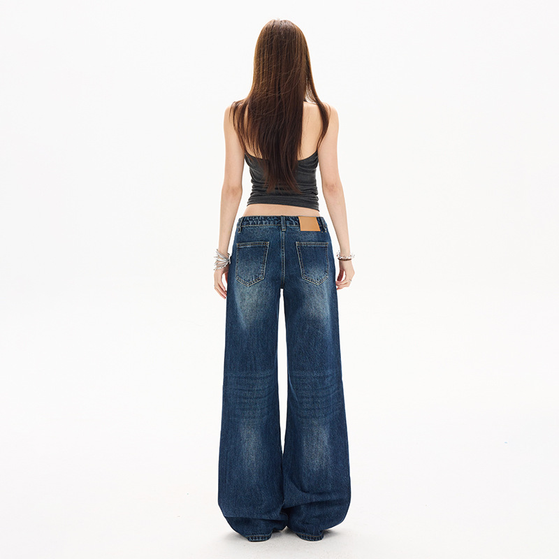 Women's Low-Rise Cotton Straight-Leg Dark Blue Denim Jeans - Image 2