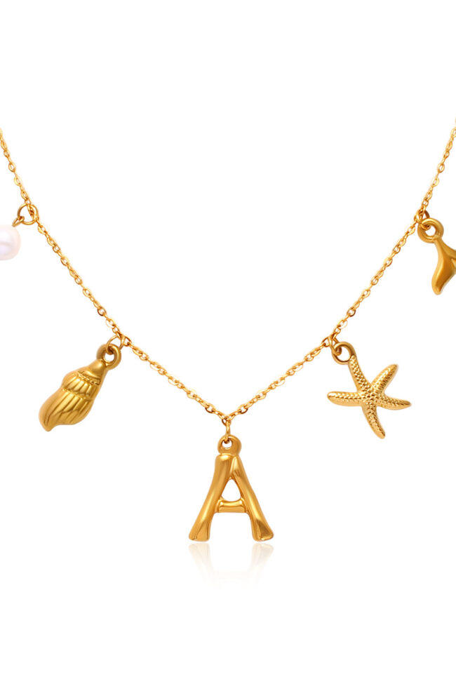 The Maelys 18k Gold Plated Letter Pendant Ocean Charm Necklace Detail – La Rose Couture Jewellery & Accessories
