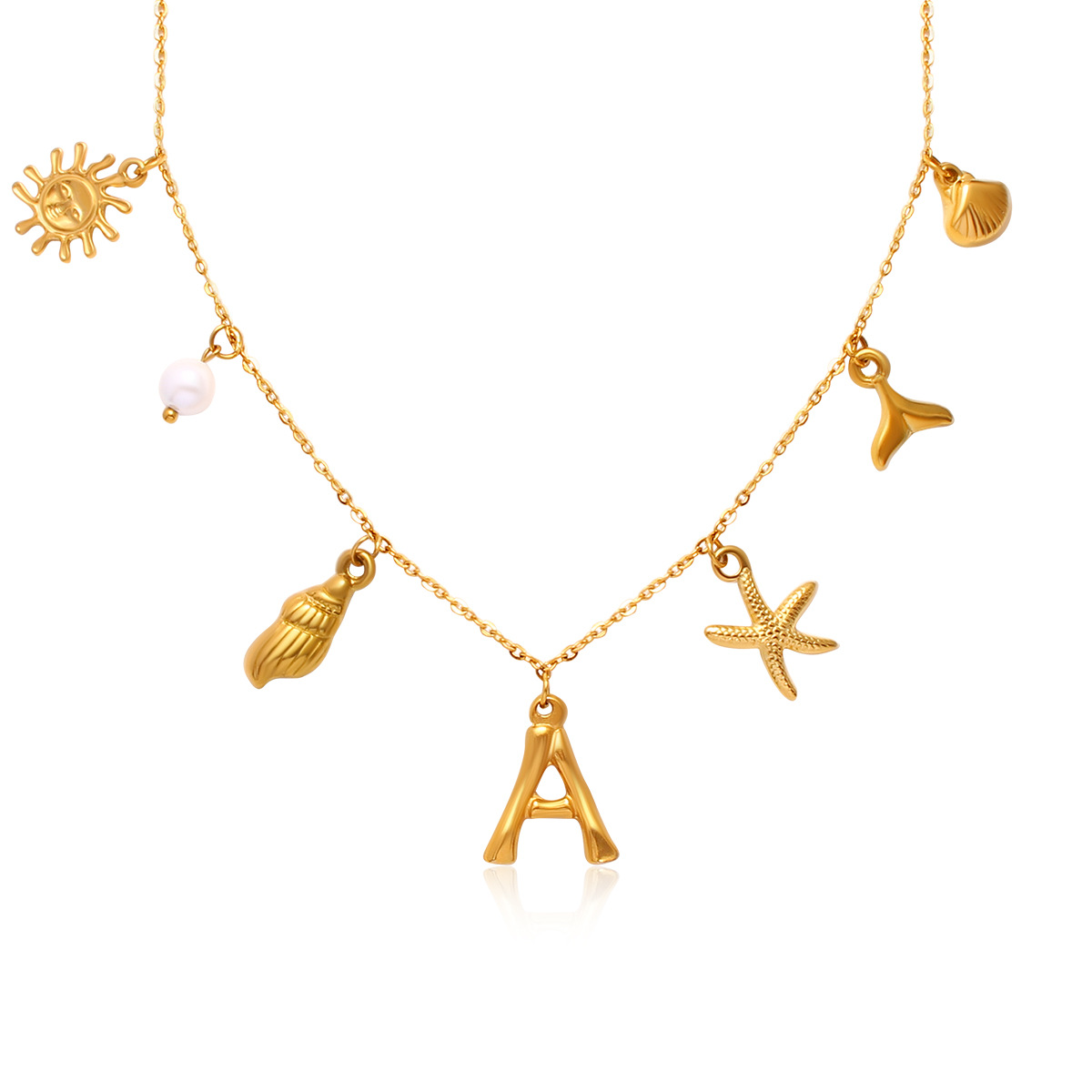 Women's 18K Gold Plated Letter Pendant Ocean Charm Necklace - Image 4