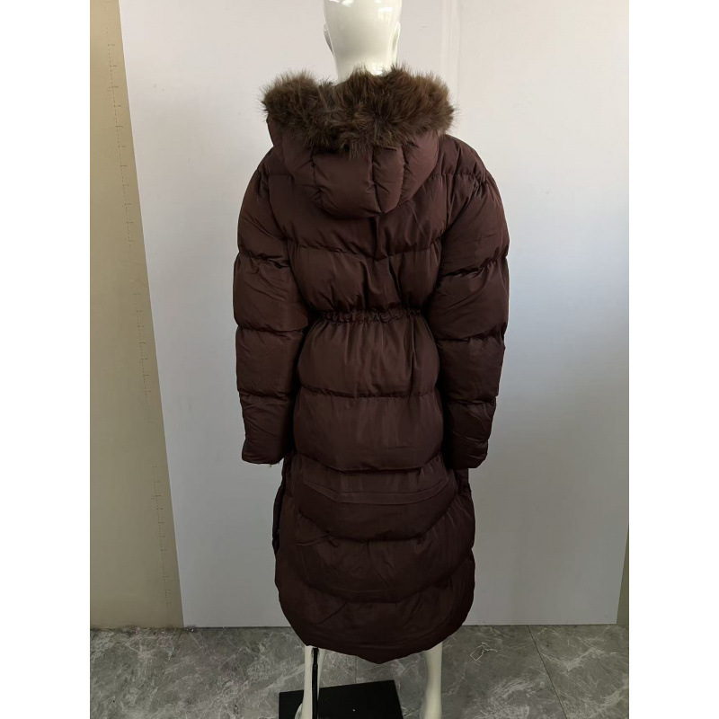 Womens Long Hooded Cotton Coat - Image 5