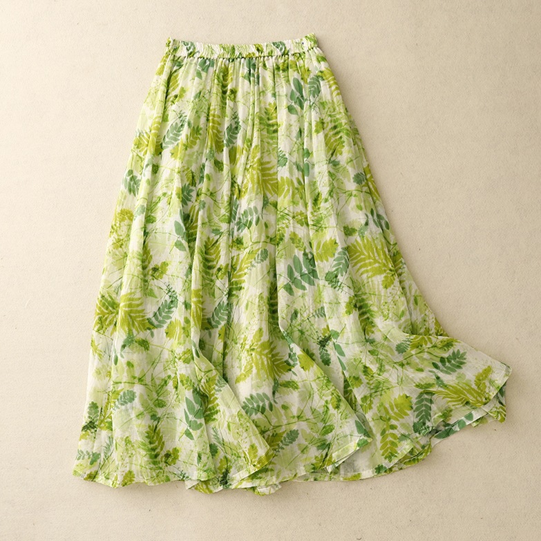 Ramie Printed A-Line Mid-Length Skirt - Image 5