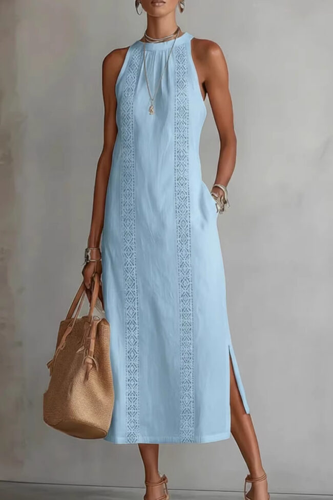 The Jacqueline Halter Neck Lace Patchwork Sleeveless Dress Detail – La Rose Couture Dresses & Gowns
