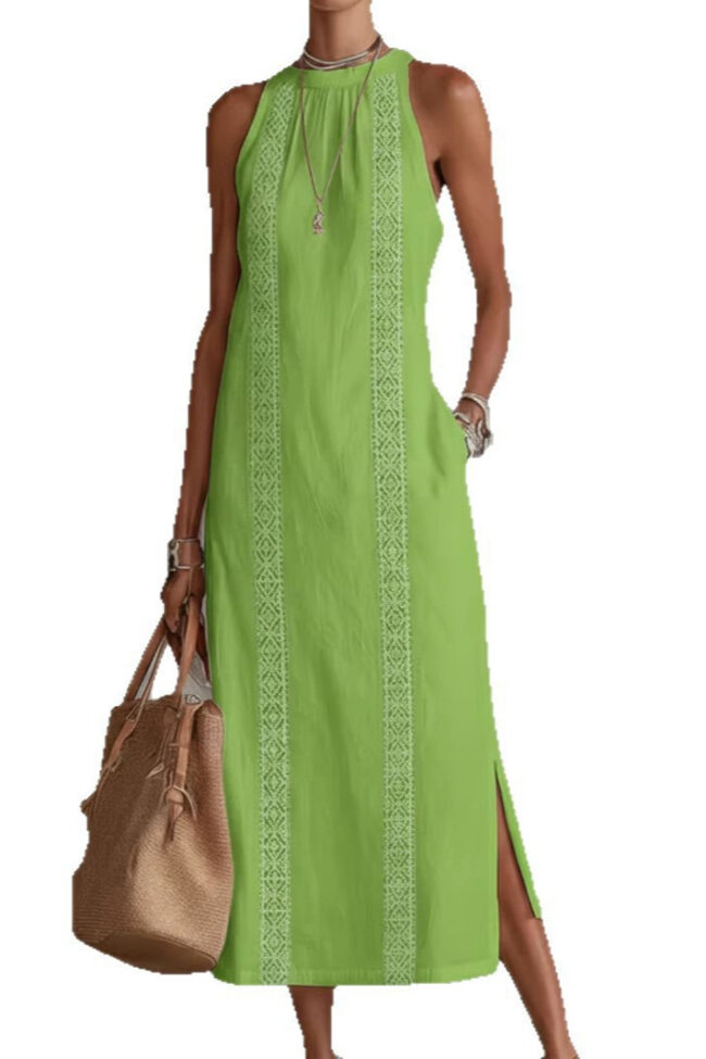 The Jacqueline Halter Neck Lace Patchwork Sleeveless Dress Detail – La Rose Couture Dresses & Gowns