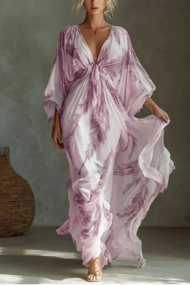 The Florine Floral Print V Neck Long Dress Detail – La Rose Couture Dresses & Gowns
