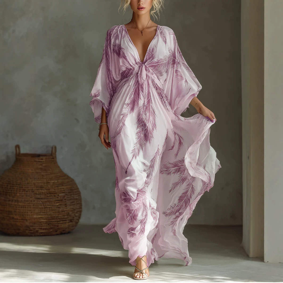 Floral Print V-Neck Long Dress - Image 2