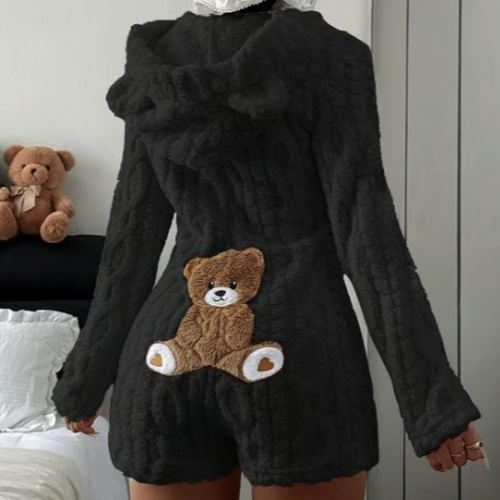 Hooded long-sleeved plush one-piece garment - Image 4