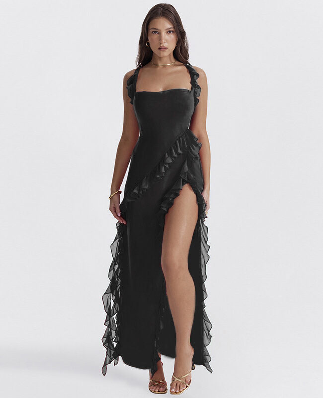 The Cecile Elegant Slit Spaghetti Strap Dress Detail – La Rose Couture Dresses & Gowns