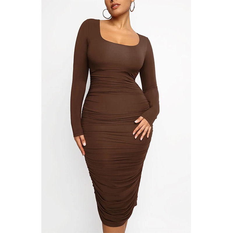 Square Neck Bodycon Dress with Slim Fit - Image 3