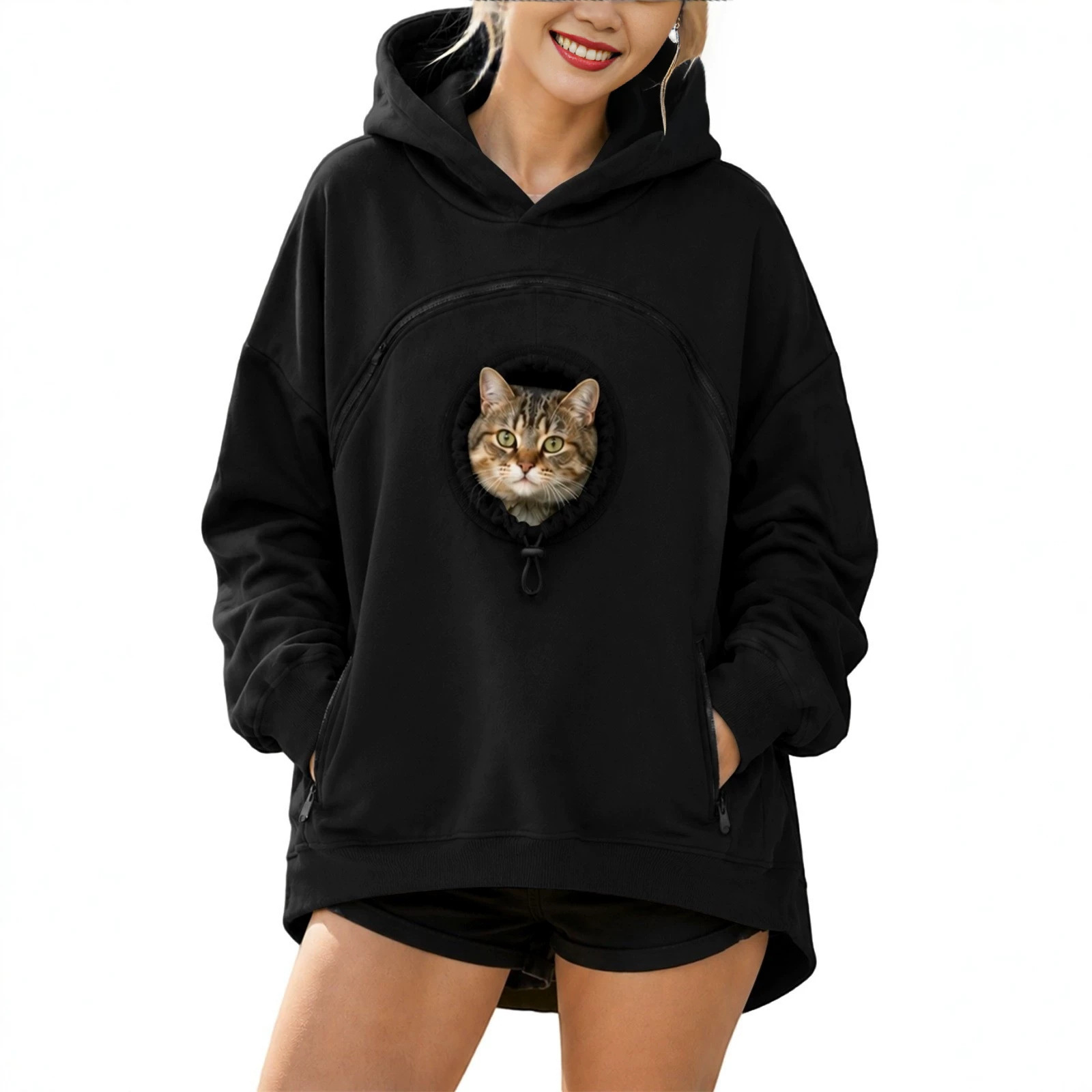 Women's Cat Ear Fleece Hoodie Long Sleeve Zip-Up Warm Sweatshirt