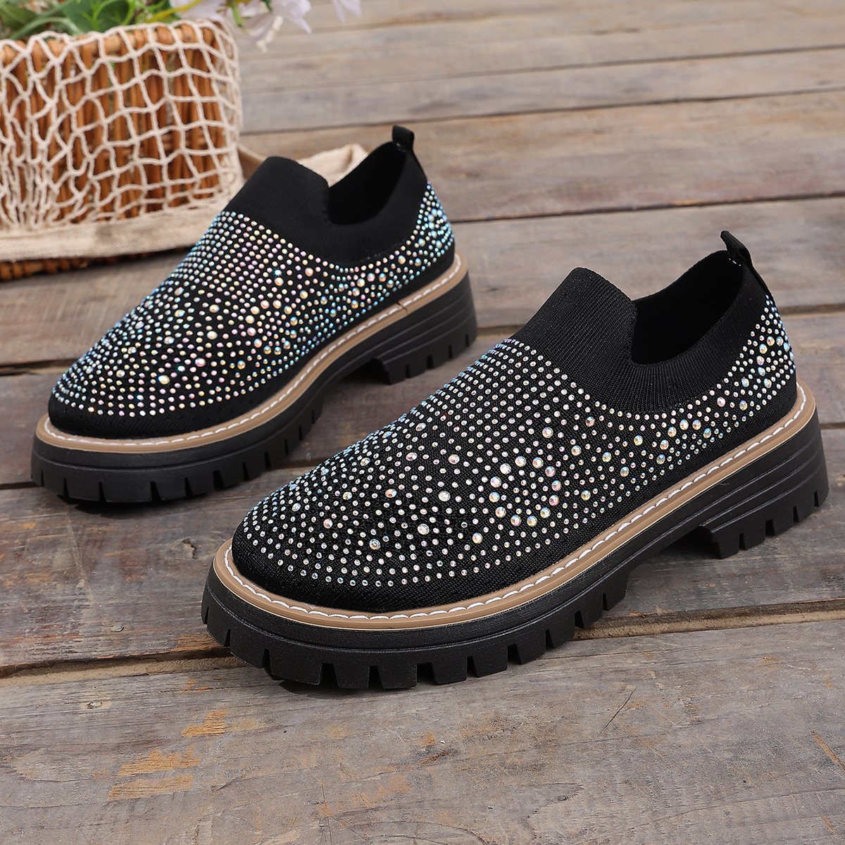 Rhinestone Platform Slip On Shoes - Image 3