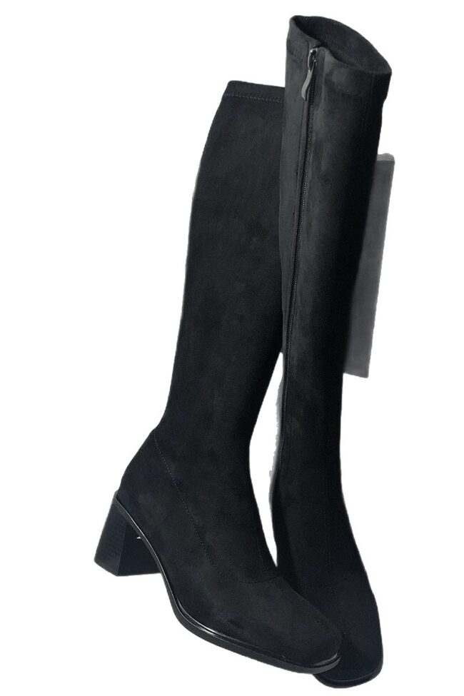 The Fleur Suede Chunky Heel Pointed Toe Long Boots Detail – La Rose Couture Shoes & Footwear