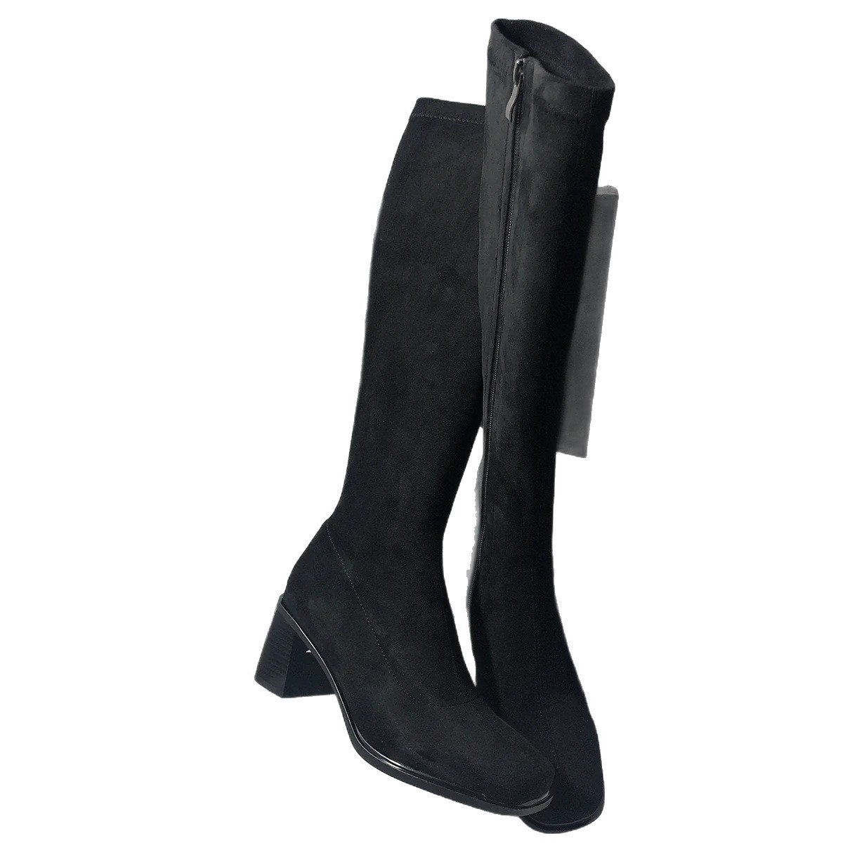 Womens Suede Chunky Heel Pointed Toe Long Boots - Image 4