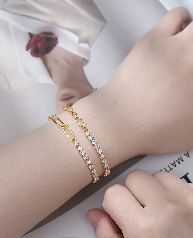 The Adrienne 3mm Zircon Dual Tone Chain Bracelet 18k Gold Plated Light Luxury Simple Jewelry Detail – La Rose Couture Jewellery & Accessories