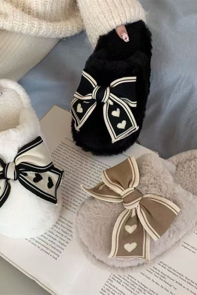 The Prudence Plush Bow Decor Home Slippers Detail – La Rose Couture Shoes & Footwear