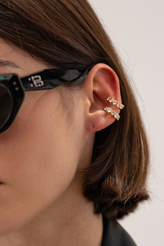 The Seraphine Micro Paved Zircon Geometric Stainless Steel Ear Clips Detail – La Rose Couture Jewellery & Accessories