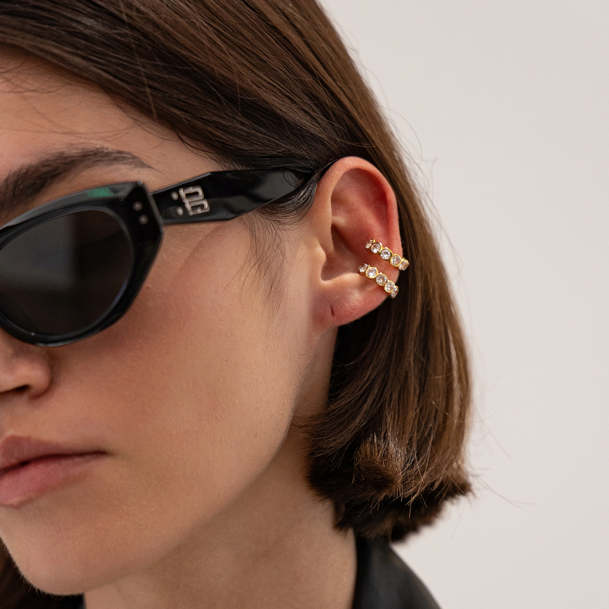 micro-paved zircon geometric stainless steel ear clips - Image 4