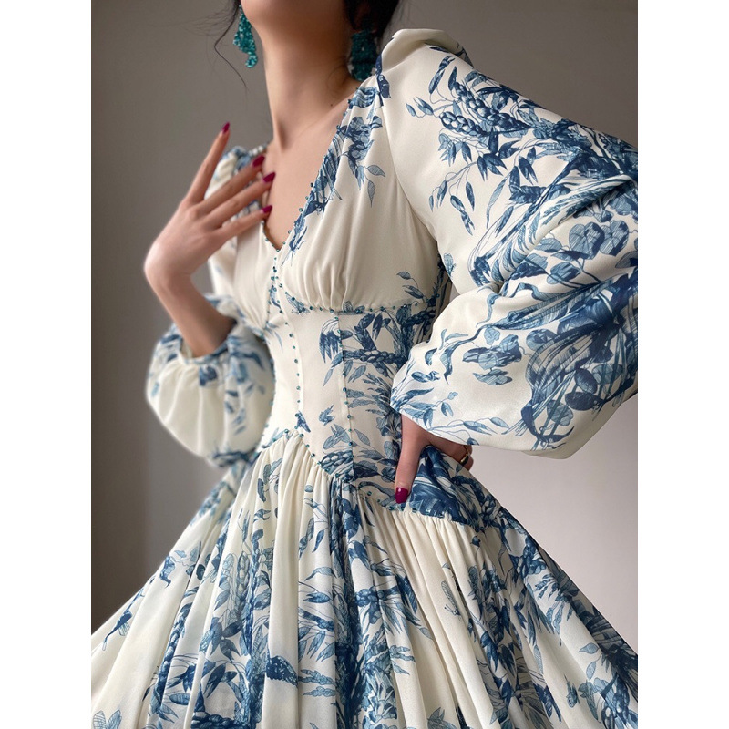 Beaded Printed Chiffon Midi Dress - Image 4