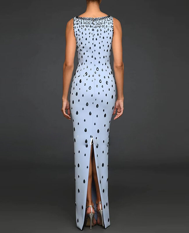 The Colette ‘s Hand Stitched Rhinestone Beaded Sleeveless Long Dress Gown Detail – La Rose Couture Dresses & Gowns