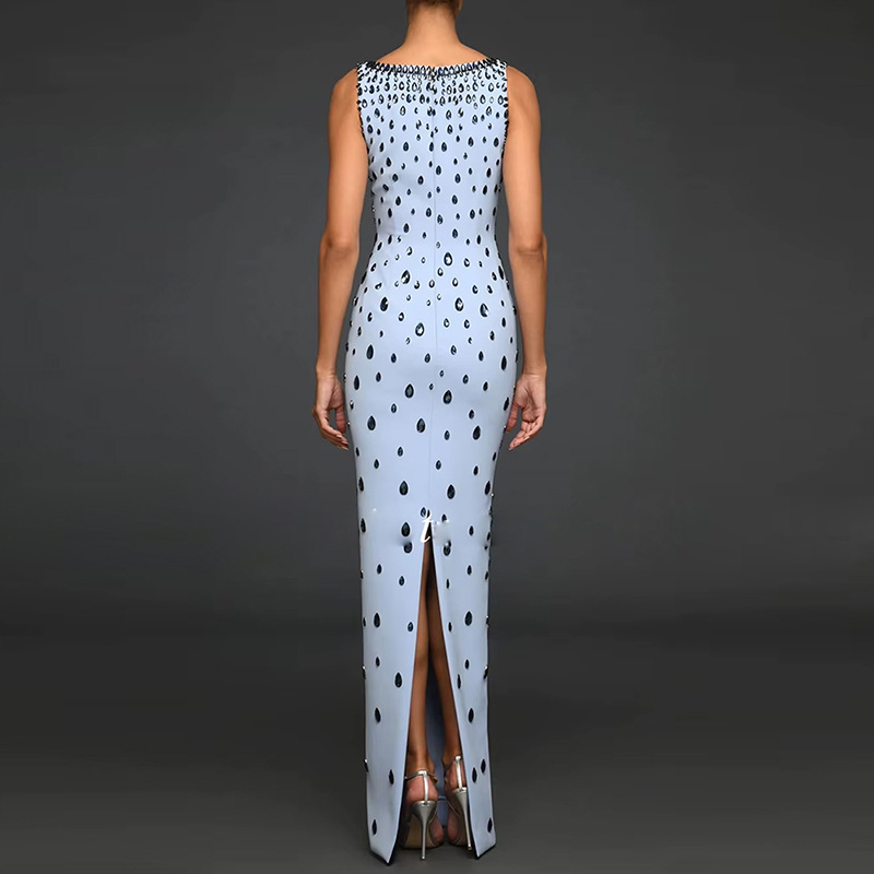 Women‘s Hand-Stitched Rhinestone Beaded Sleeveless Long Dress Gown - Image 4
