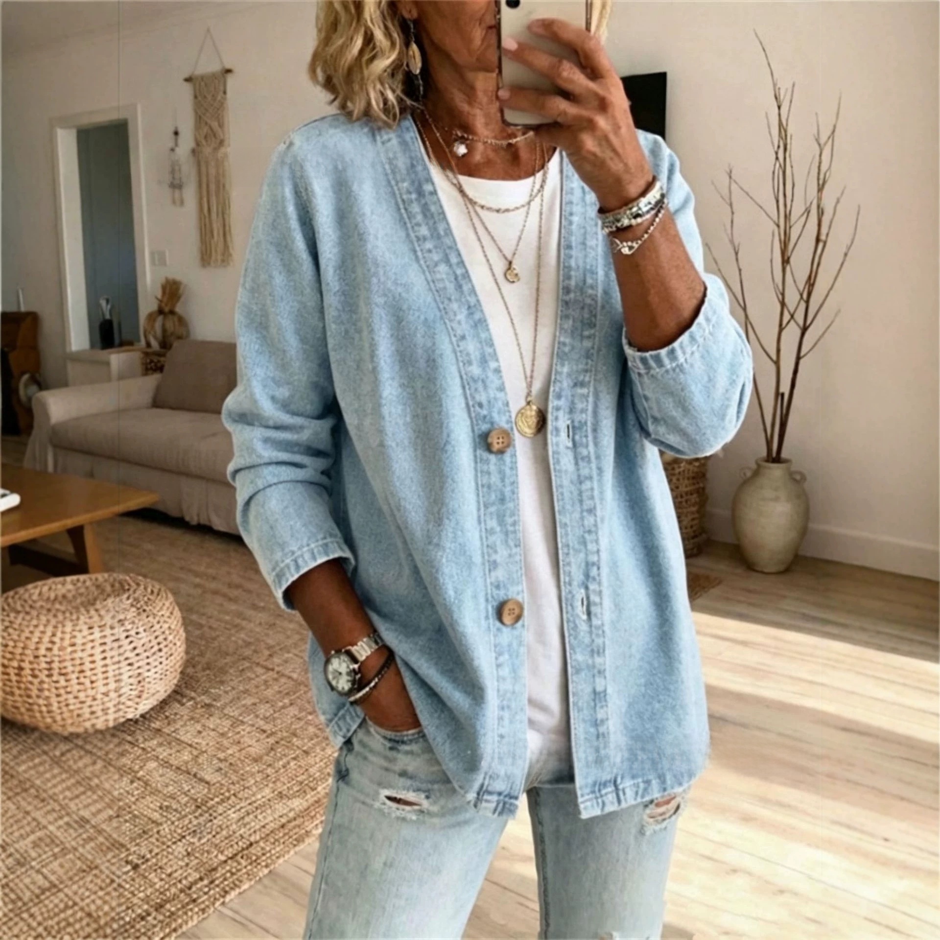 Denim Jacket Casual Long Sleeve - Image 2