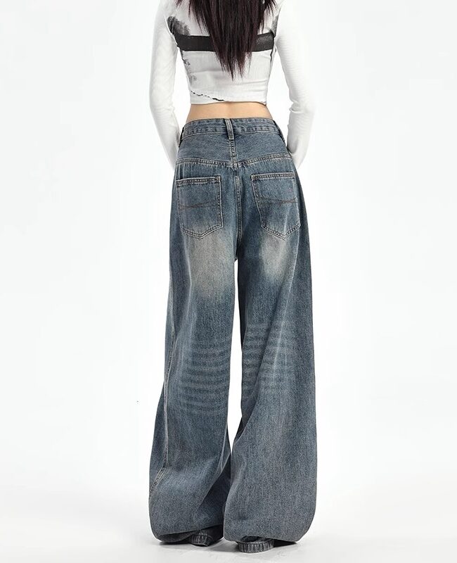 The Clemence Plus Size High Waist Wide Leg Vintage Blue Denim Jeans Detail – La Rose Couture Trousers & Skirts