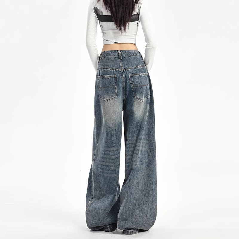 Women's Plus Size High-Waist Wide-Leg Vintage Blue Denim Jeans - Image 5