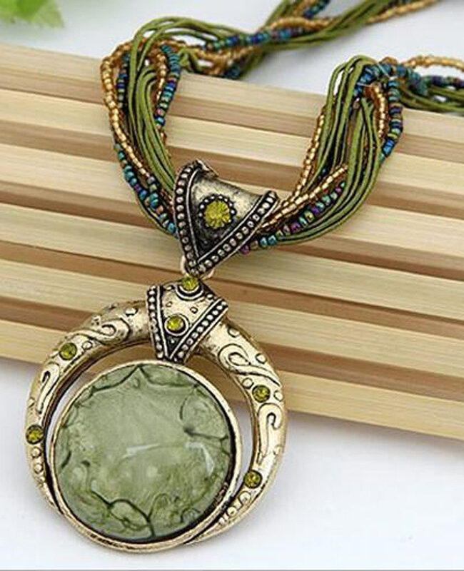 The Celine Vintage Braided Rope Pendant Necklace Bohemian Colorful Stone Jewelry Detail – La Rose Couture Jewellery & Accessories