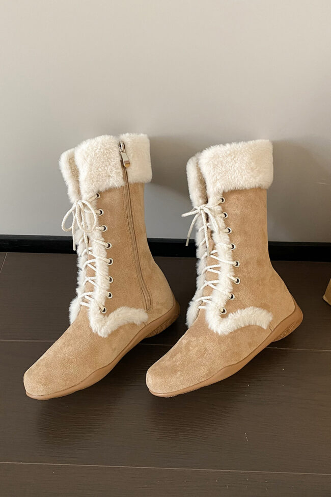 The Fabienne Cream Flat Bottomed High Heeled Padded Warm Mid Calf Boots Detail – La Rose Couture Shoes & Footwear