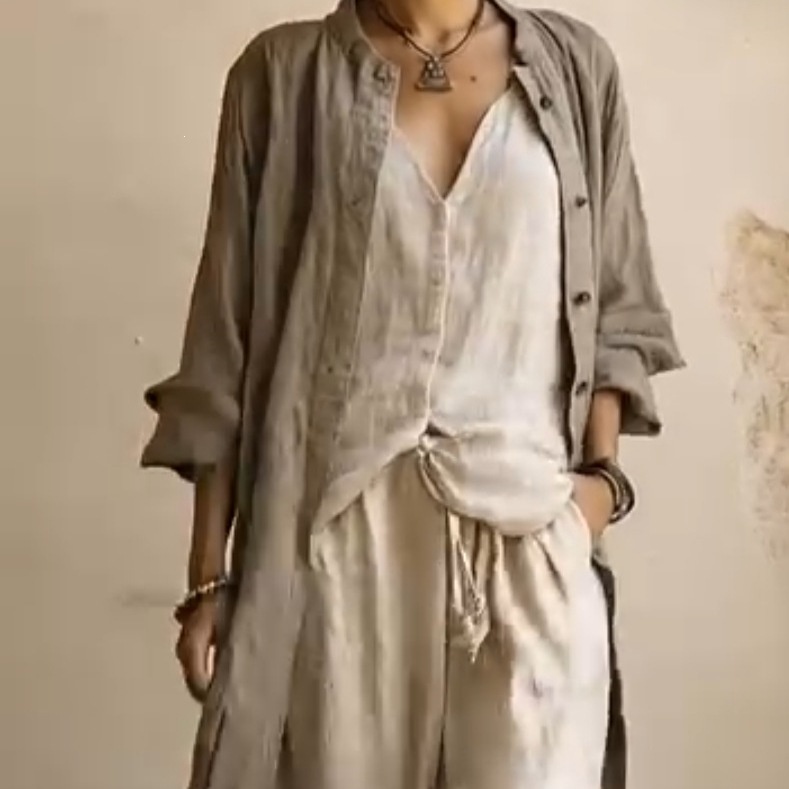 Women Solid Color Wide Leg Pants Set - Image 3