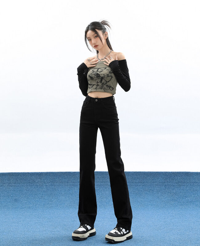 The Magali High Waisted Straight Leg Jeans for Slimming Cigarette Pants Detail – La Rose Couture Trousers & Skirts