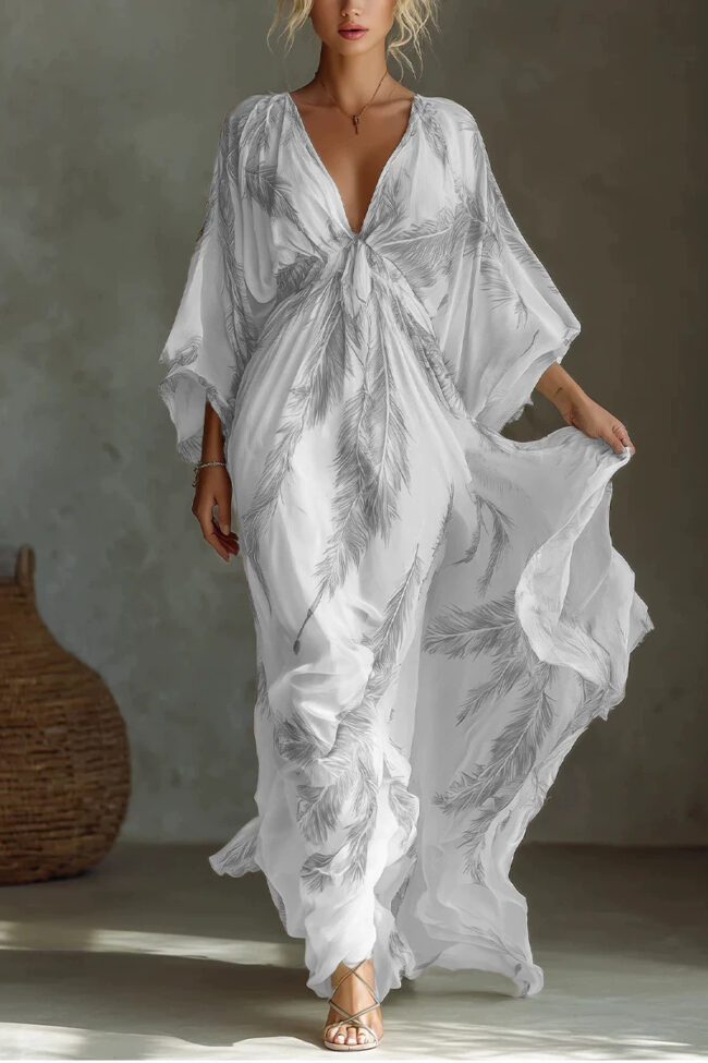 The Florine Floral Print V Neck Long Dress Detail – La Rose Couture Dresses & Gowns