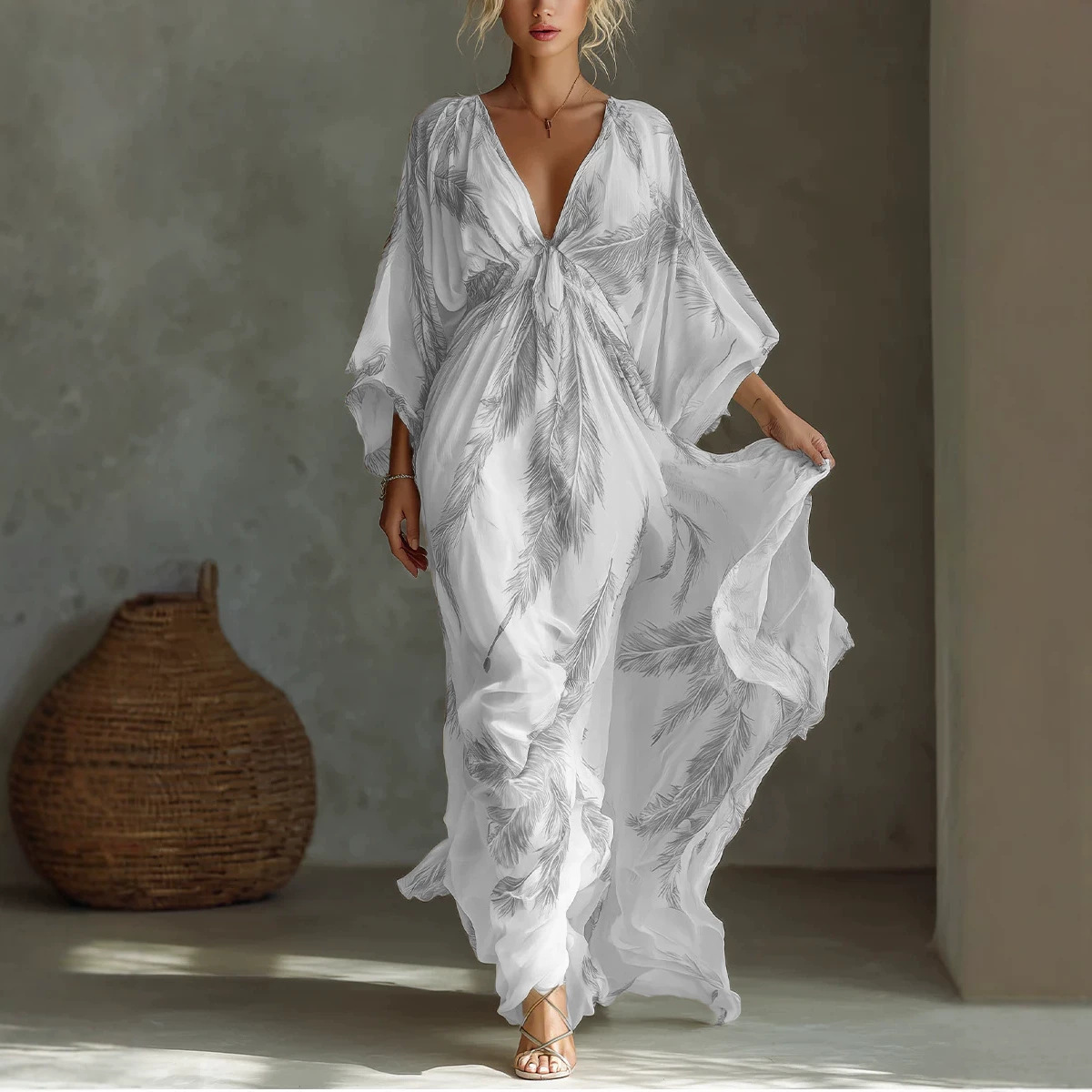 Floral Print V-Neck Long Dress - Image 4