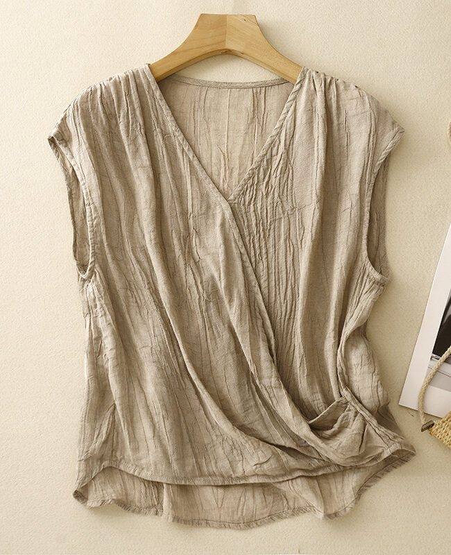 The Nadege Artistic Retro Sand Washed V Neck Patchwork Top with Flowing Sleeves – La Rose Couture Tops & Blouses