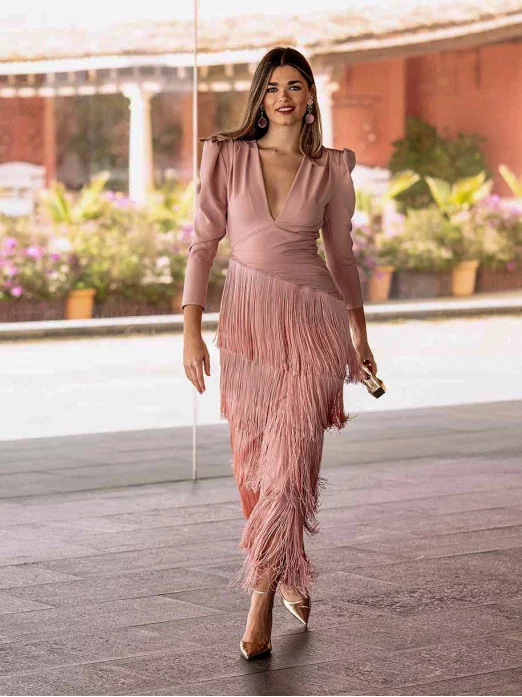 Deep V Tassel Slim Fit Dress - Image 3