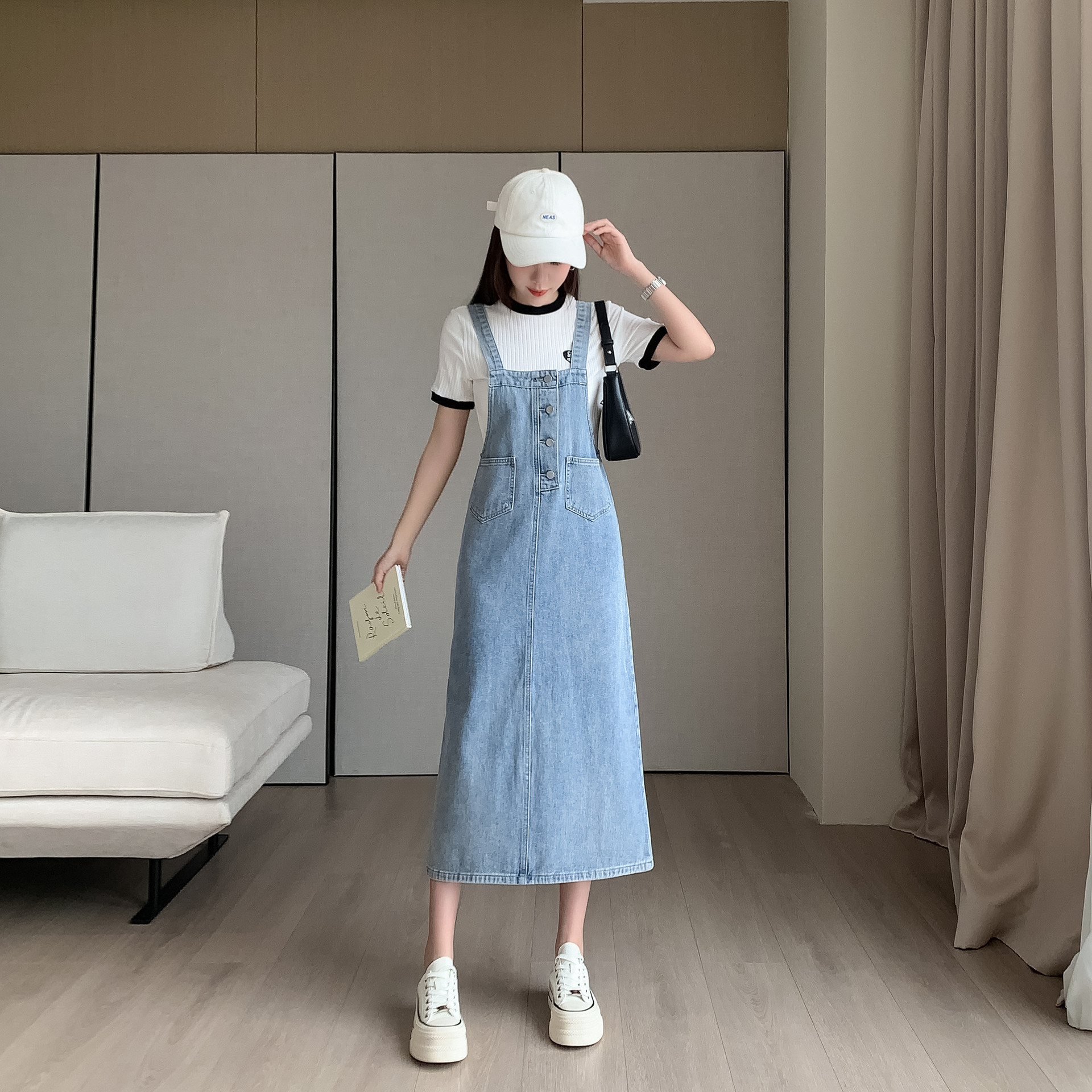 Women's Denim Suspender Dress - Image 3